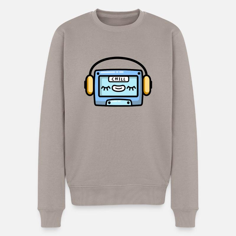Chillendes Musik Tape mit Kopfhörer - Männer Premium Bio Pullover - Taupe