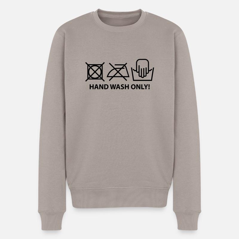 hand_wash_only_f1 - Männer Premium Bio Pullover - Taupe