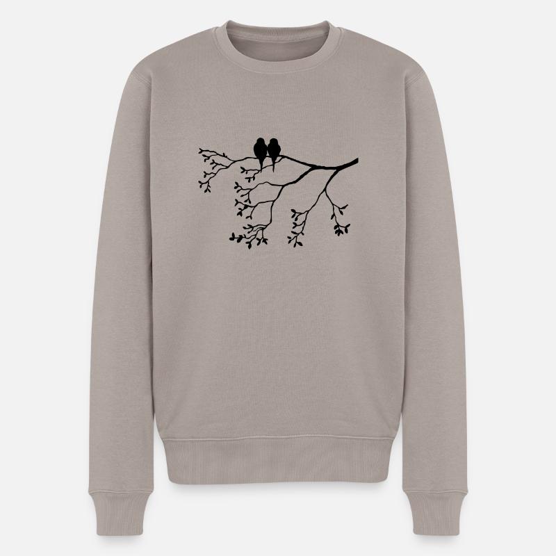 Vogelpaar auf dünnem Ast - Männer Premium Bio Pullover - Taupe