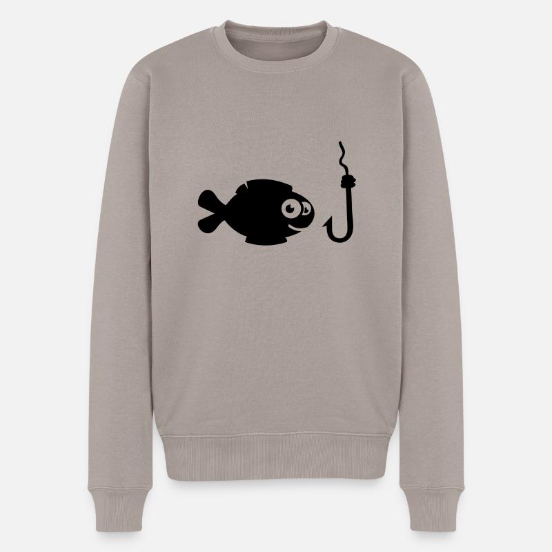fisch_haken_comic_t1 - Männer Premium Bio Pullover - Taupe