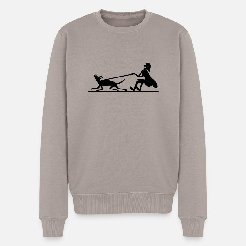 Hund zieht Frau 2 - Männer Premium Bio Pullover - Taupe