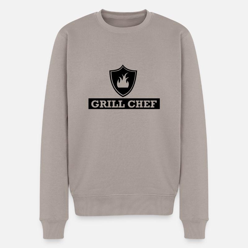 Grill,Grillen,BBQ,Koch,Chef,Fleisch,Sommer,Wurst, - Männer Premium Bio Pullover - Taupe