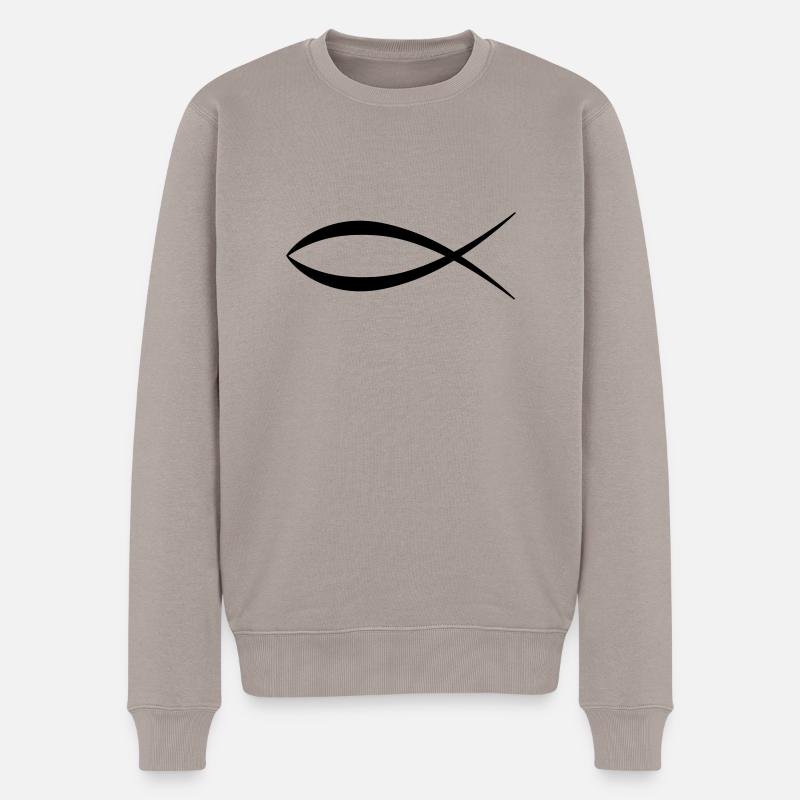 symbole du poisson Jésus - Pull Premium bio Homme - taupe
