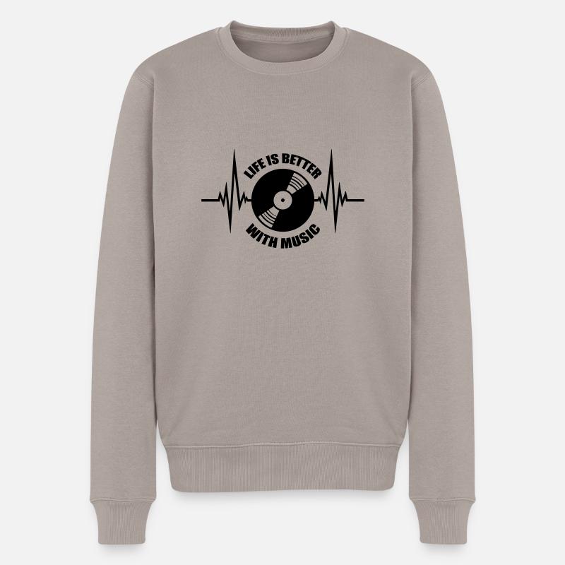Life is Better with Music vinyl platte puls herzsc - Männer Premium Bio Pullover - Taupe