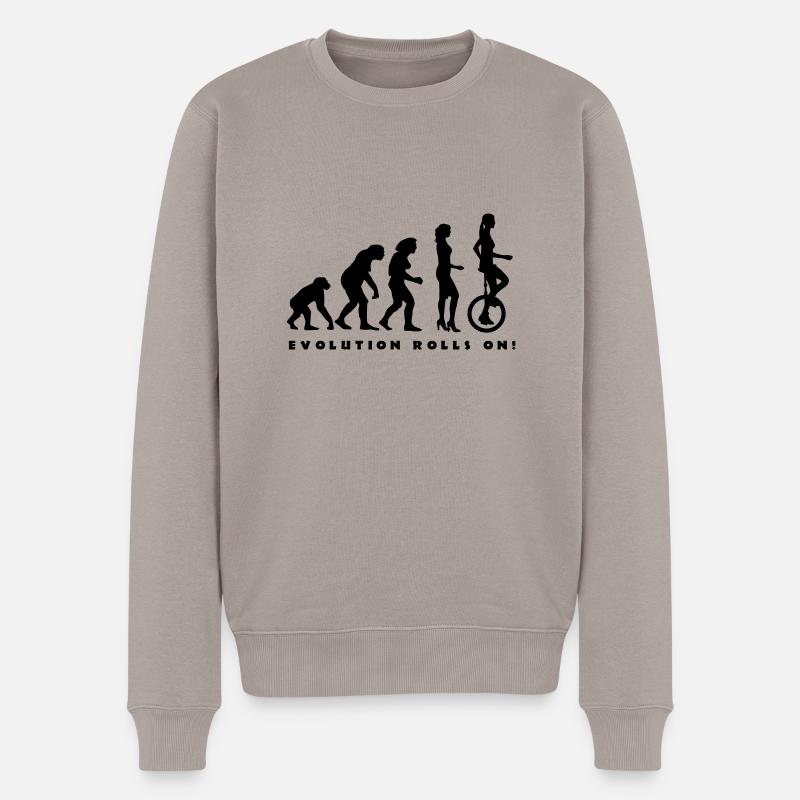 evolution_einradfahrerin_1c_b - Men's Premium Organic Jumper - taupe