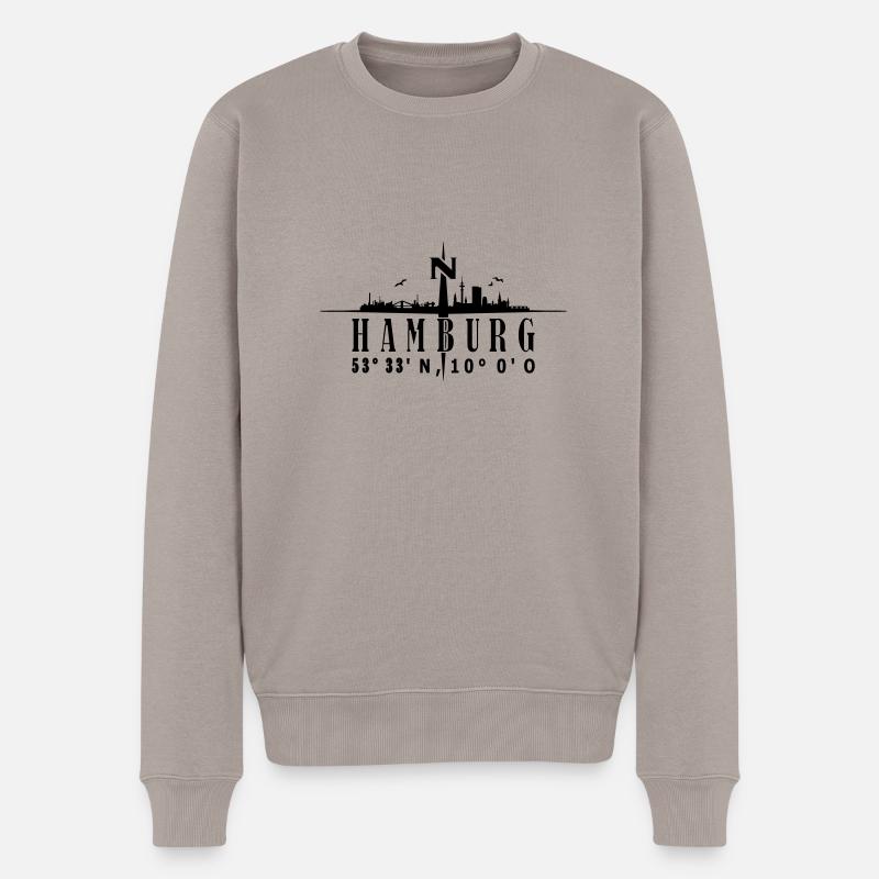 Skyline Hamburg mit Kompass - Männer Premium Bio Pullover - Taupe
