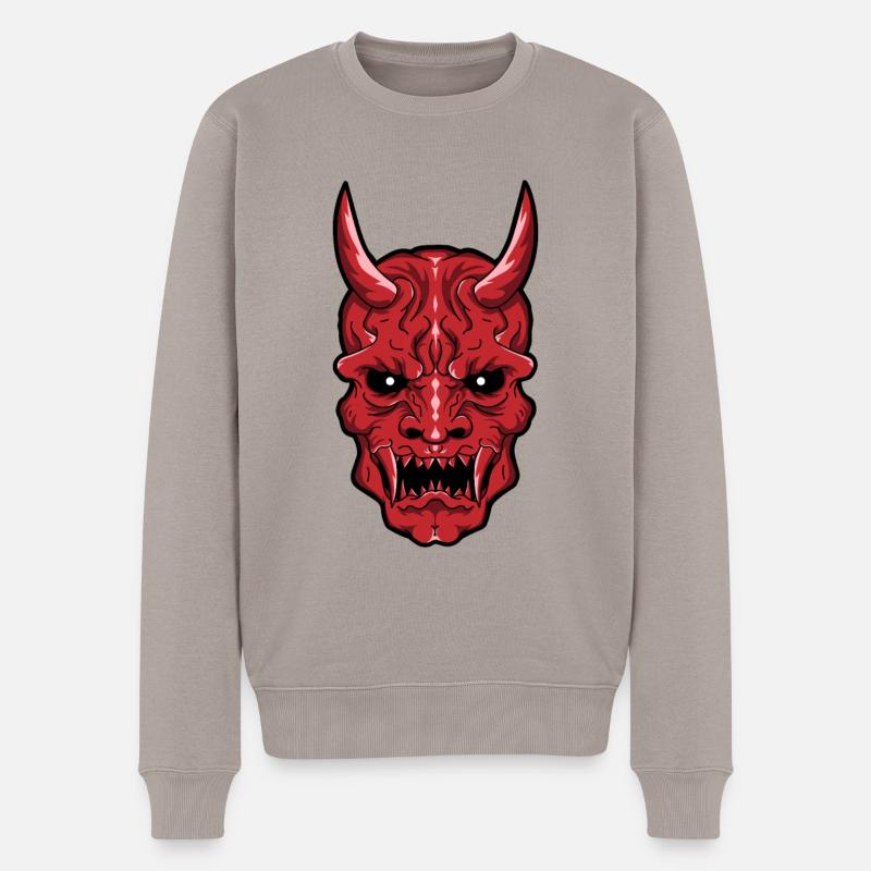 Epischer Oni-Dämonen-Schädel - Rot - Männer Premium Bio Pullover - Taupe