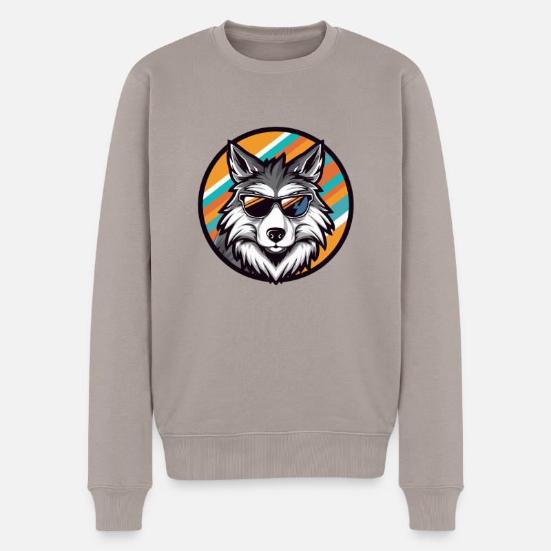 Wolf Comic Cool - Männer Premium Bio Pullover - Taupe