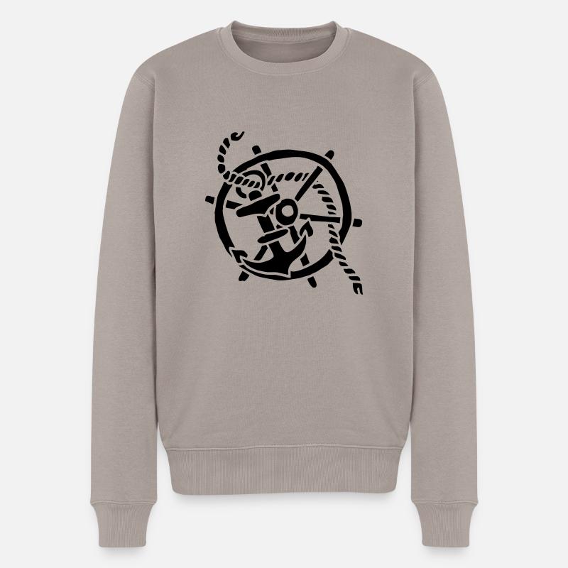 Anker Seemann Anchor Sailor Tattoo Oldschool SOS - Männer Premium Bio Pullover - Taupe