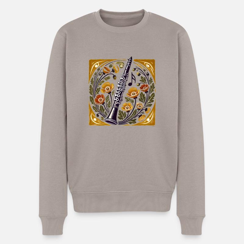 Blumige Oboenmagie - Männer Premium Bio Pullover - Taupe