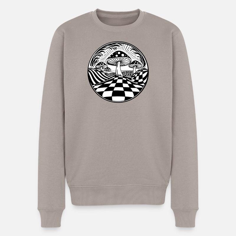 Trippige Psychedelische Pilzszene - Männer Premium Bio Pullover - Taupe