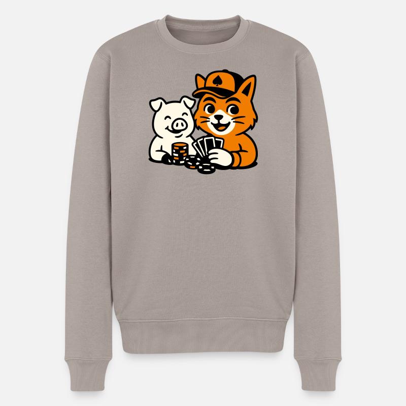 Poker Cat - Männer Premium Bio Pullover - Taupe