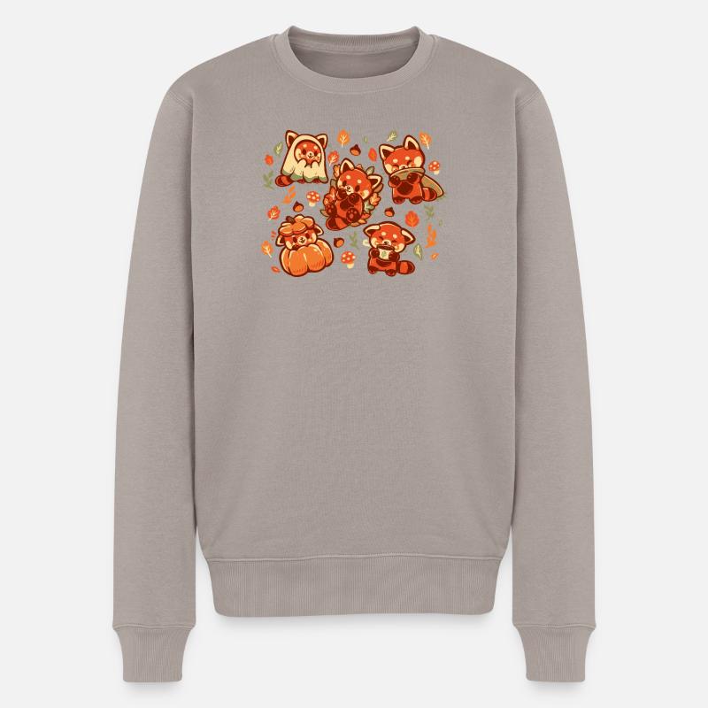 Roter Panda Herbstzeit - Männer Premium Bio Pullover - Taupe