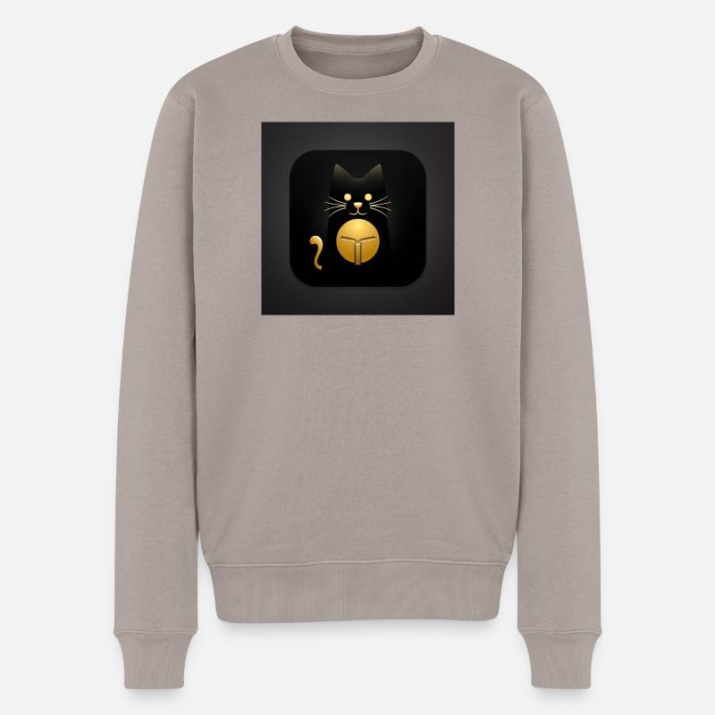 Schwarze Katze mit Gold  Elegantes Design - Männer Premium Bio Pullover - Taupe