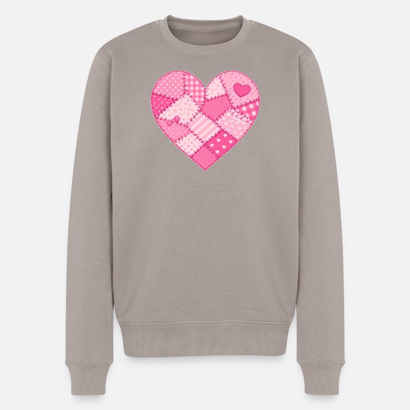 Patchwork-Herz in Rosa Quilt - Männer Premium Bio Pullover - Taupe