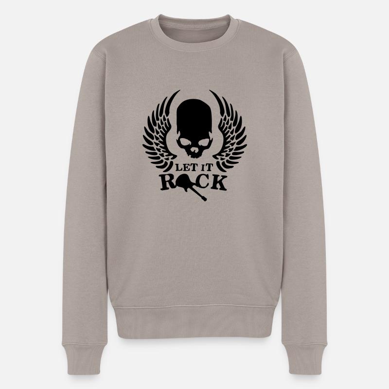 rock__roll_wing_skull_112013_e_1c - Männer Premium Bio Pullover - Taupe