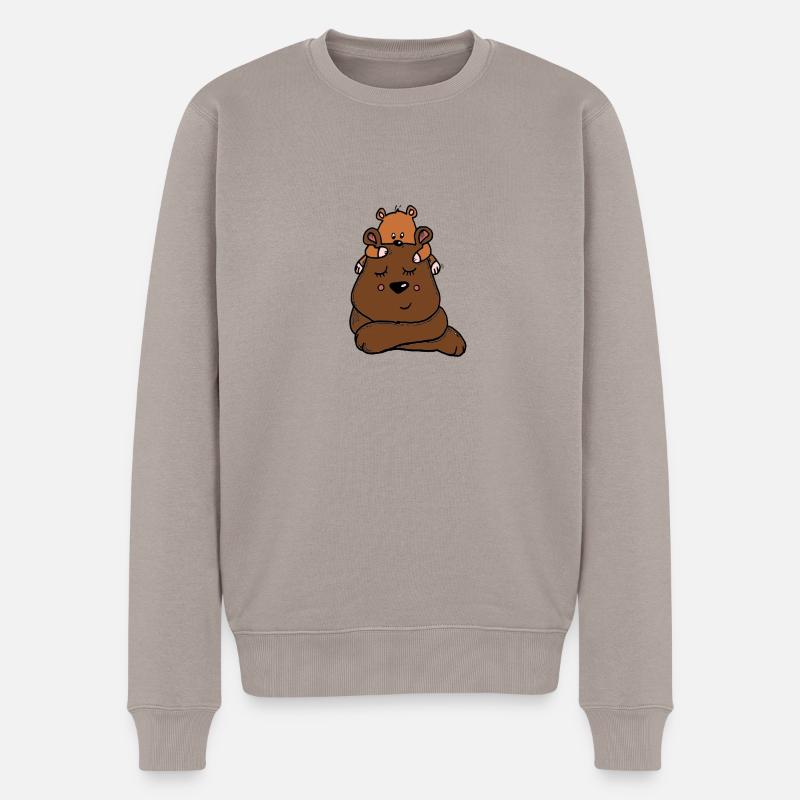 Grizzly bear maman et bébé ours - Pull Premium bio Homme - taupe