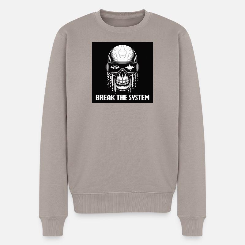 Cyberpunk Schädel zerstört das System - Männer Premium Bio Pullover - Taupe