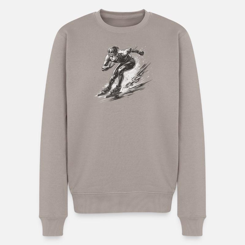 Eisschnellläufer in voller Dynamik - Männer Premium Bio Pullover - Taupe