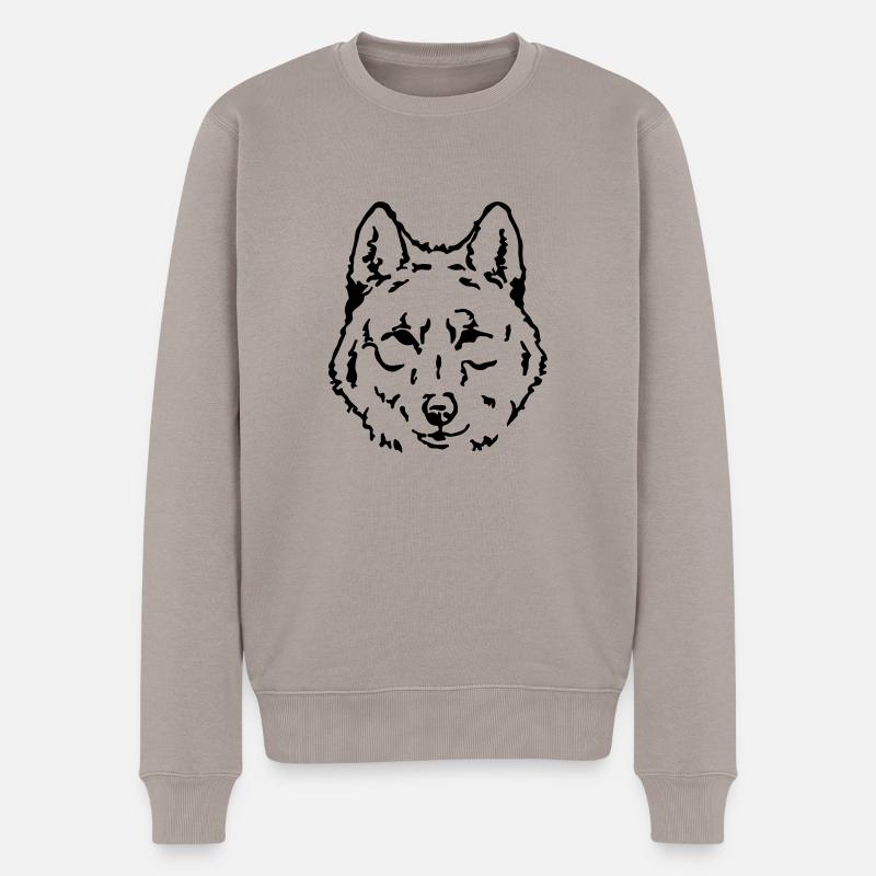 wolf face - Männer Premium Bio Pullover - Taupe