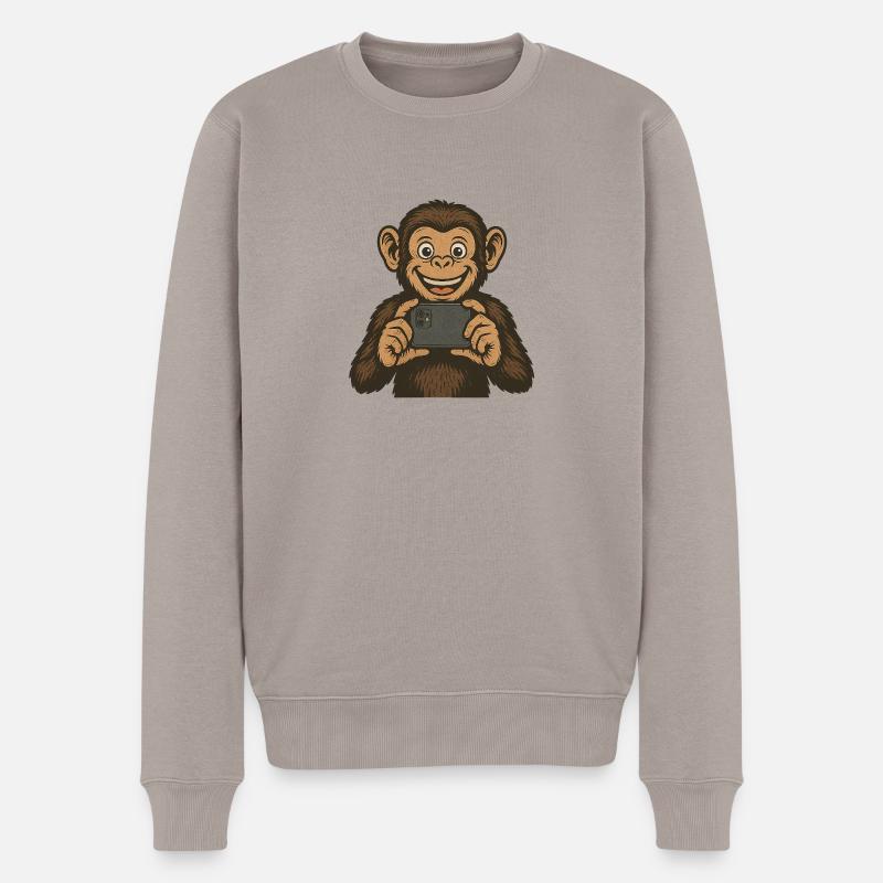 Affe mit Smartphone - Männer Premium Bio Pullover - Taupe