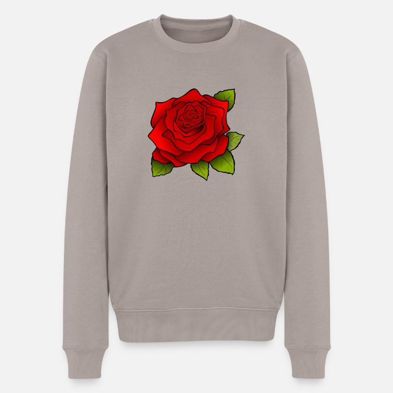 Trendy Rosen-Motiv! - Männer Premium Bio Pullover - Taupe