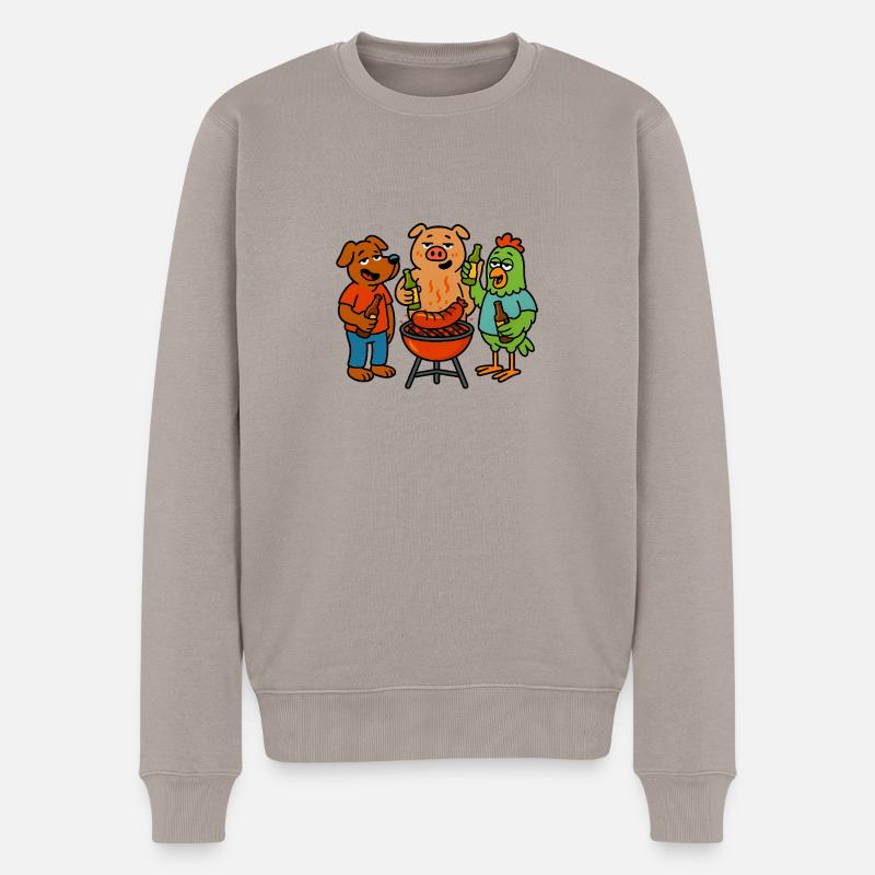 Grillparty Freunde Tiere Trinken - Männer Premium Bio Pullover - Taupe