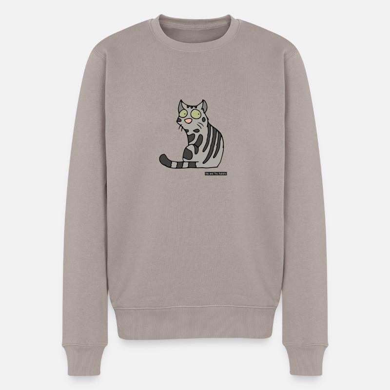 Katze - Amerikanisch Kurzhaar - Männer Premium Bio Pullover - Taupe
