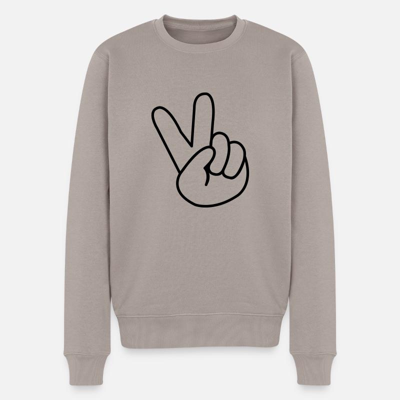 peace_hand_comic_01 - Männer Premium Bio Pullover - Taupe