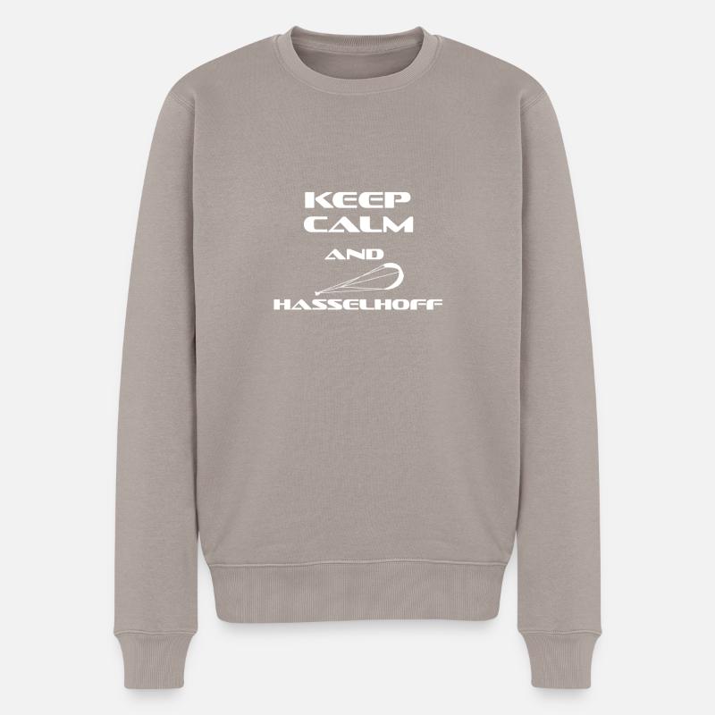 KITESURFING KEEP CALM AND HASSELHOFF - Männer Premium Bio Pullover - Taupe