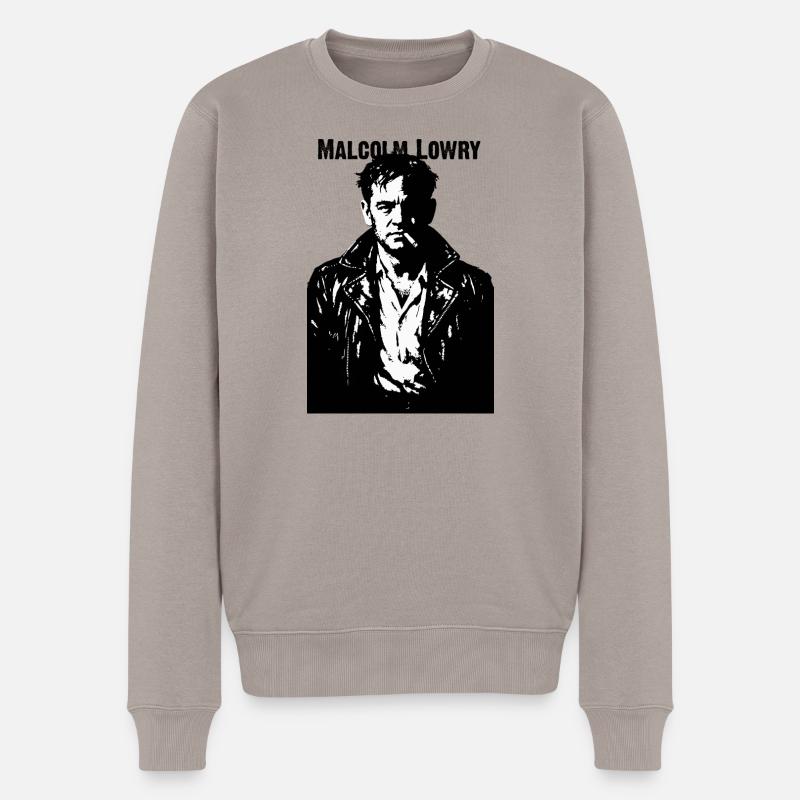 Malcolm Lowry Rebellenporträt - Männer Premium Bio Pullover - Taupe