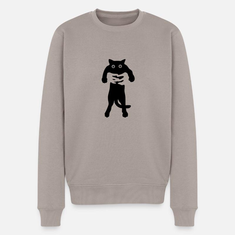 schwarze Katze - Männer Premium Bio Pullover - Taupe
