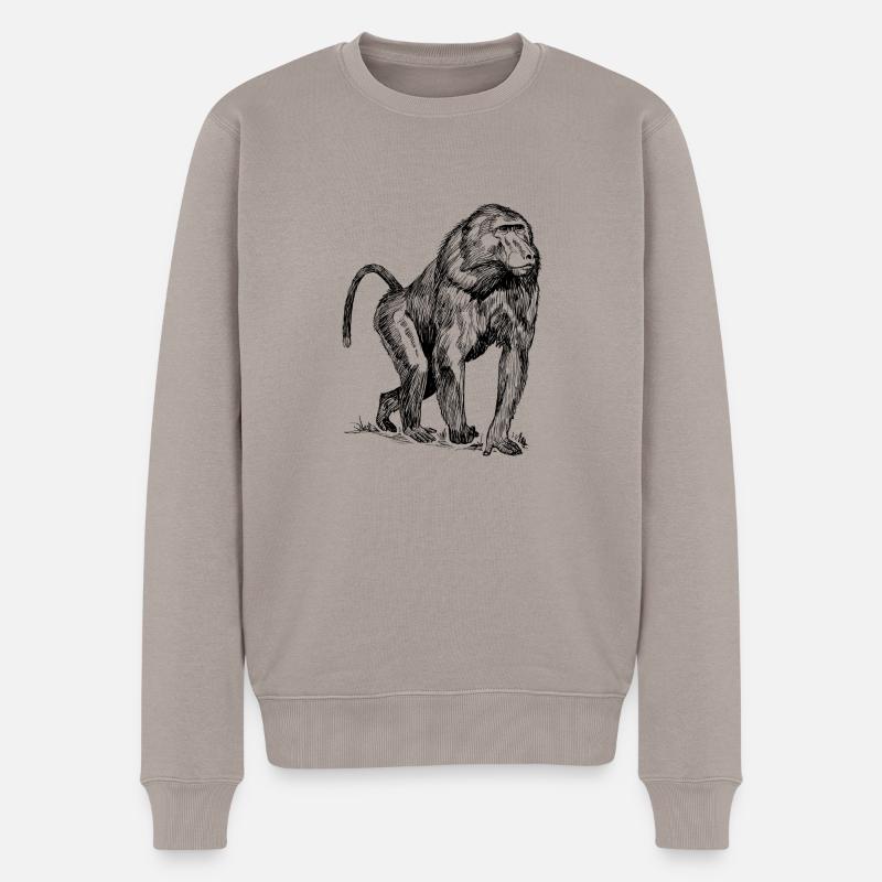 Affe Pavian - Männer Premium Bio Pullover - Taupe