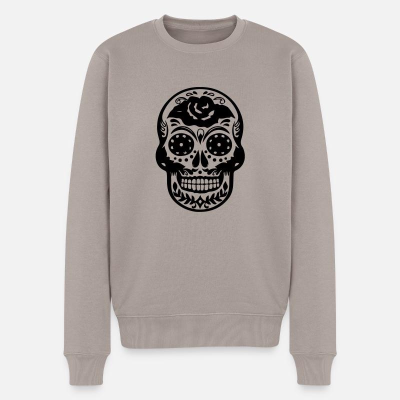 Sugar Skull - Männer Premium Bio Pullover - Taupe