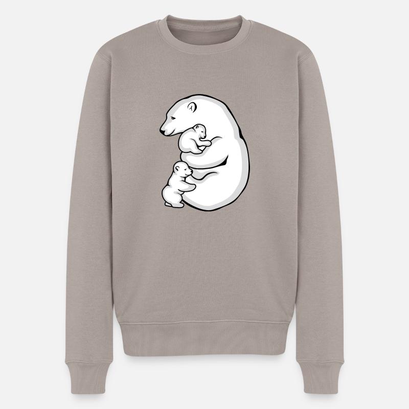 Eisbärin mit ihren beiden Babys - Männer Premium Bio Pullover - Taupe