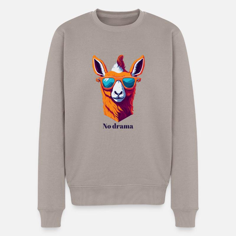 Retro Lama Vibes - Männer Premium Bio Pullover - Taupe