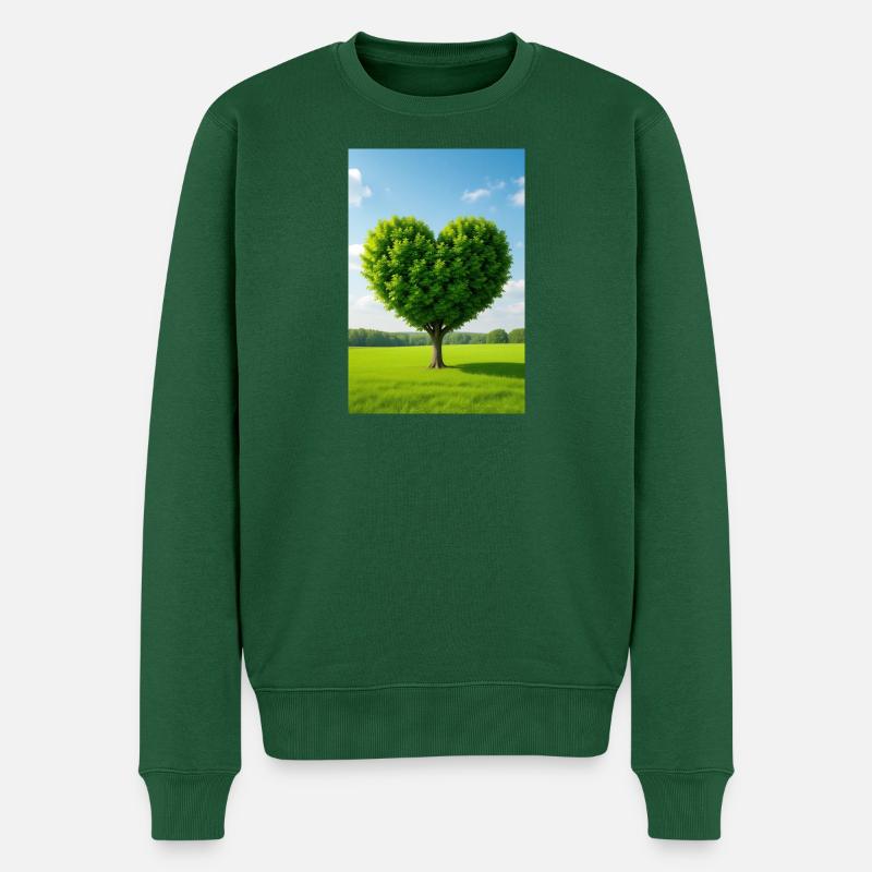Herzbaum auf Sonnenbeschienener Wiese - Männer Premium Bio Pullover - Flaschengrün
