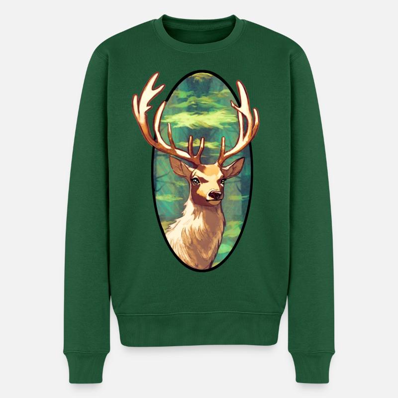 Junger Hirsch - Männer Premium Bio Pullover - Flaschengrün