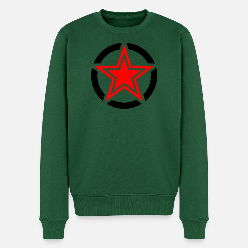 Roter durchbrochener Stern - Männer Premium Bio Pullover - Flaschengrün