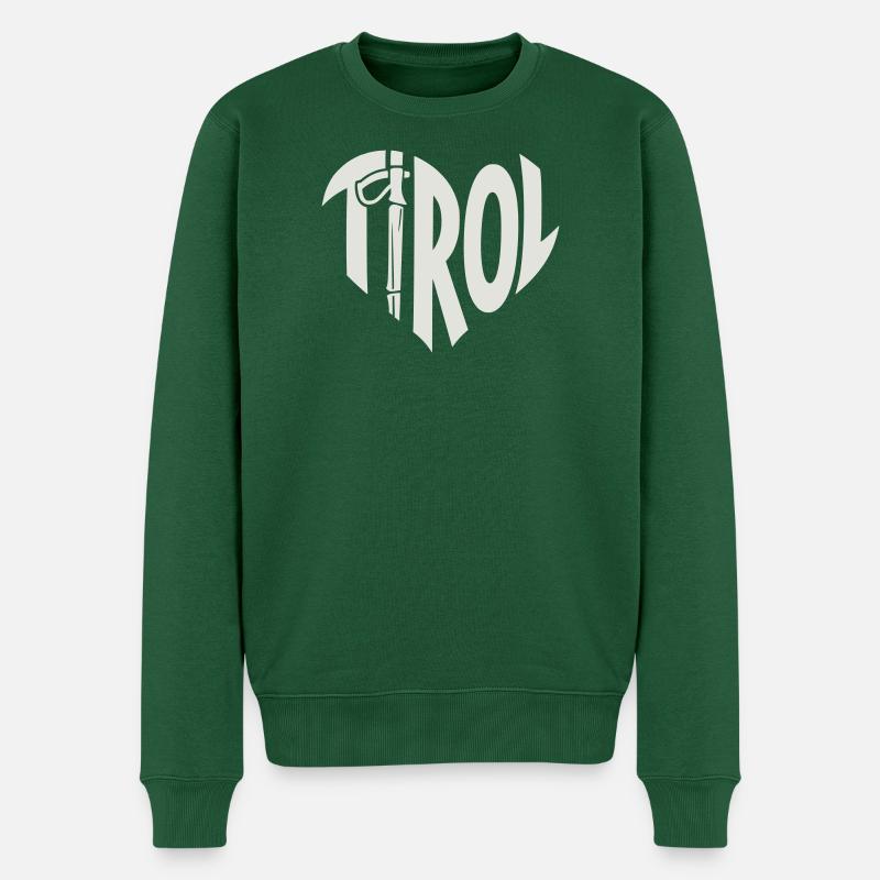 Tirol Herz Schriftzug mit Wanderstock - Männer Premium Bio Pullover - Flaschengrün