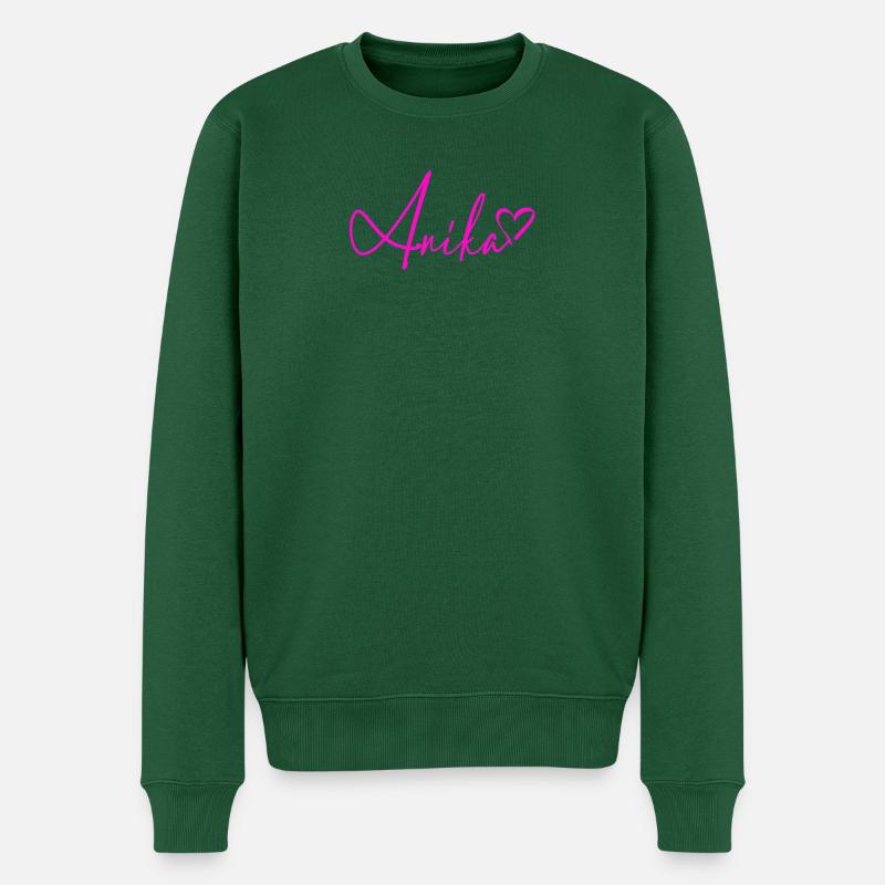 Anika Signatur Neon Pink - Männer Premium Bio Pullover - Flaschengrün