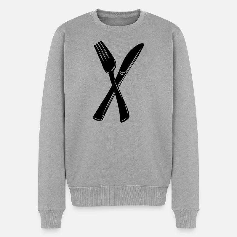 Messer und Gabel - Männer Premium Bio Pullover - Grau meliert