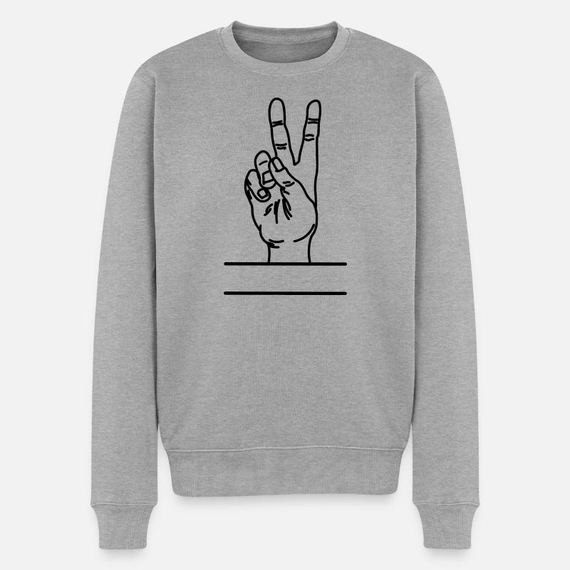Textraum mit Handgeste Frieden - Männer Premium Bio Pullover - Grau meliert