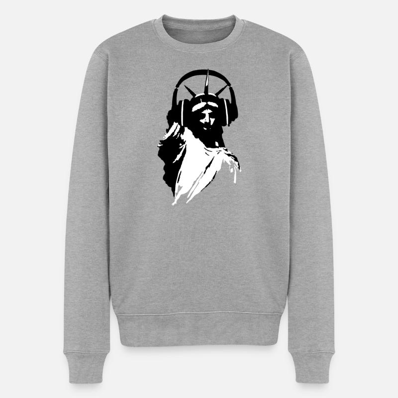DJ Freiheitsstatue mit Kopfhörer - Männer Premium Bio Pullover - Grau meliert