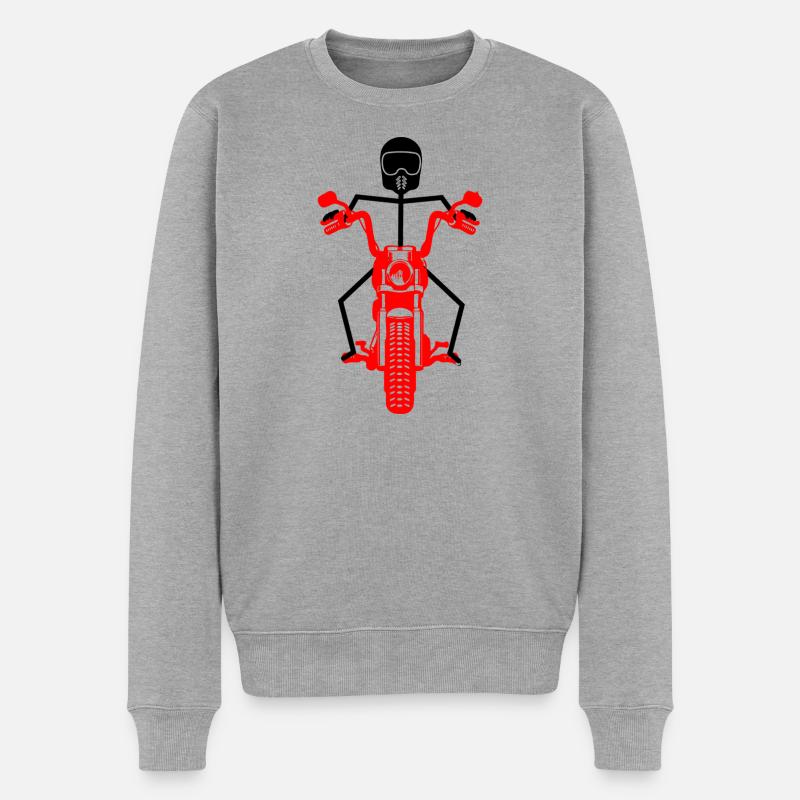 Schwarze Strichmännchen mit rotem Motor - Männer Premium Bio Pullover - Grau meliert