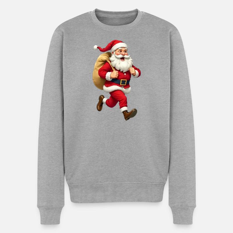 Weihnachtsmann läuft - Männer Premium Bio Pullover - Grau meliert
