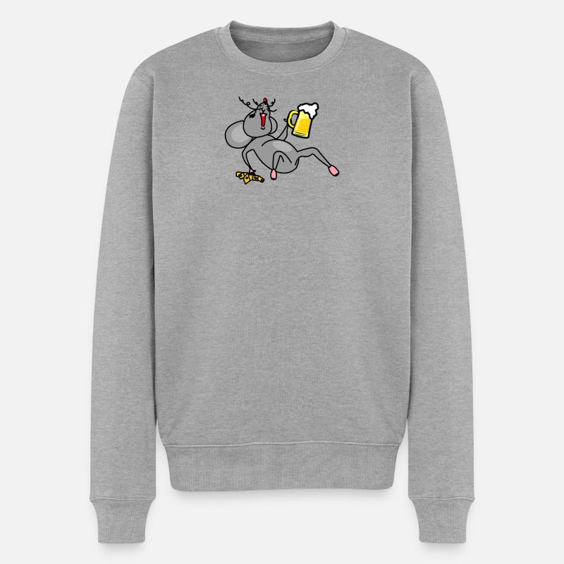 Maus getrunken mit Bier und Käse - Männer Premium Bio Pullover - Grau meliert