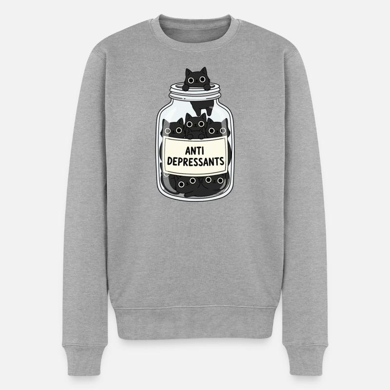 Katzenglas Antidepressiva - Männer Premium Bio Pullover - Grau meliert