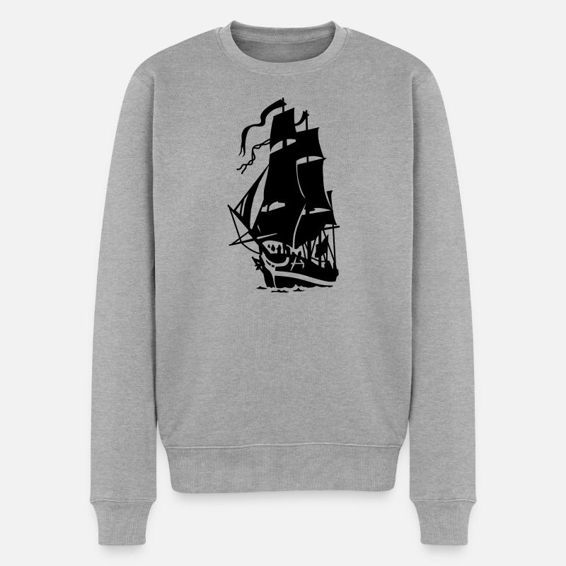Segelschiff - Männer Premium Bio Pullover - Grau meliert