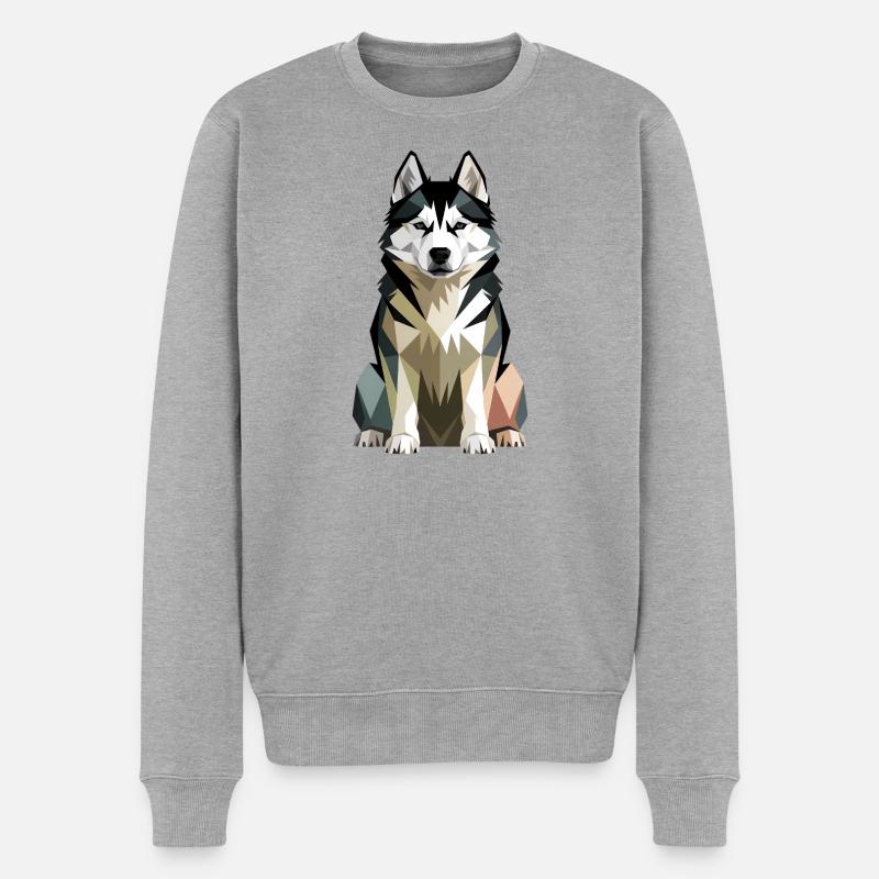 Eleganter Husky-Hund Minimalist - Männer Premium Bio Pullover - Grau meliert